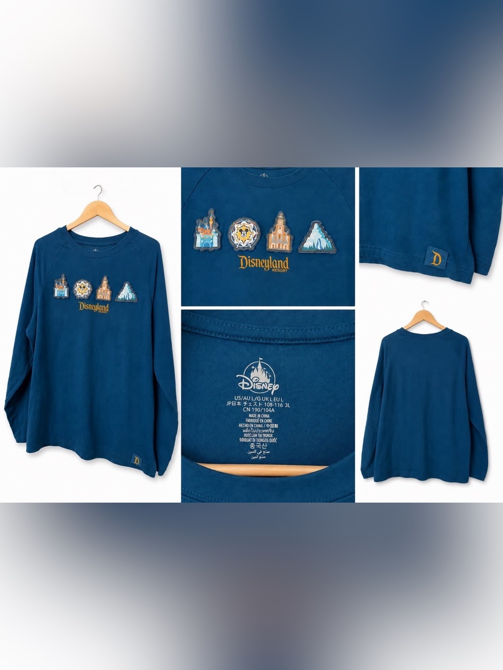 Disneyland Resort Long Sleeve Graphic Tee Blue Adult Large Disney Parks Shirt